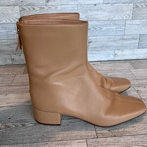J. Crew Women’s Leather Boots Size 7 Camel Roxie Center Seam Zip Up Square Toe